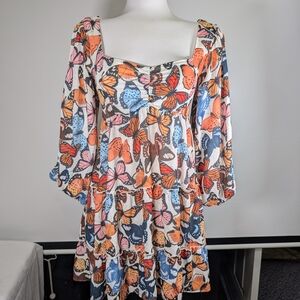 Show Me Your MuMu Orange and Blue Puff Sleeve Sundress